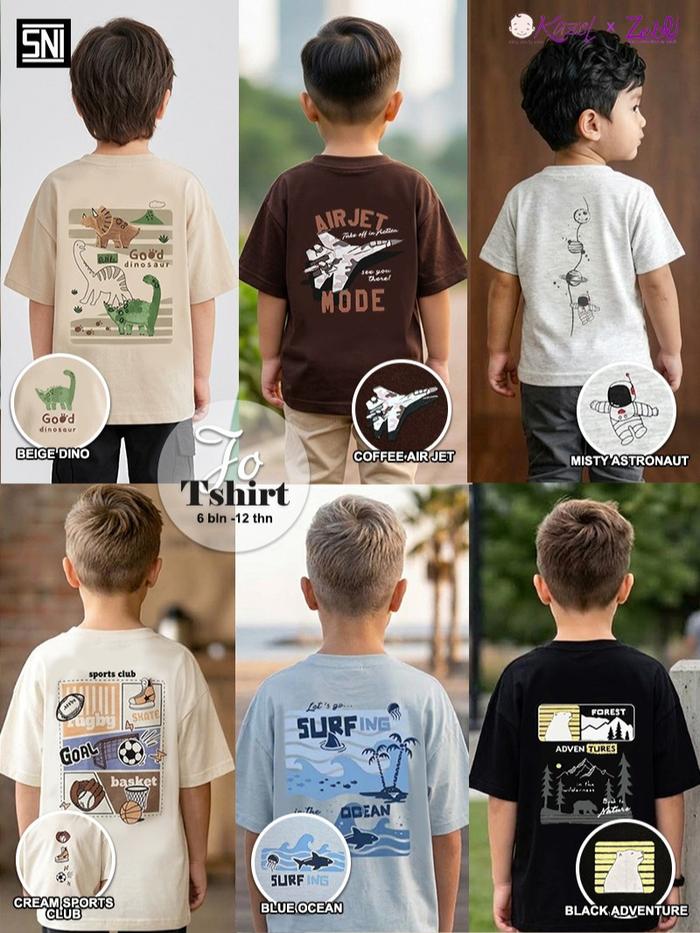 KAZEL X ZEBE JO TSHIRT EDISI SABLON DEPAN BELAKANG/BAJU KAOS ANAK COWOK (1 PCS, UKURAN 6 BULAN - 12 