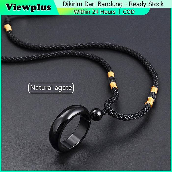 kalung Tali liontin cincin Hitam Keren Anti Karat giok asli untuk couple pria wanita