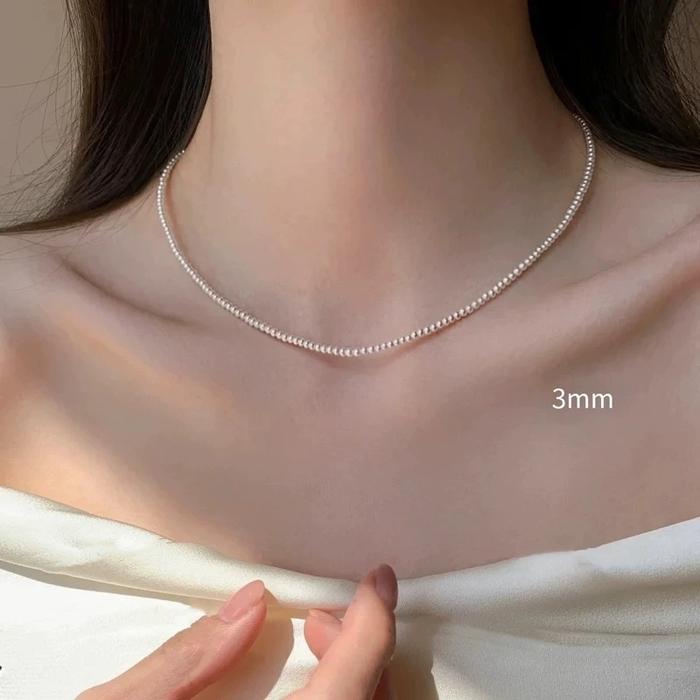 Kalung Mutiara Bulat BABY Mutiara Air Tawar Size 3mm  Kalung Pesta Baby Pearl Titanium pita Inisial 