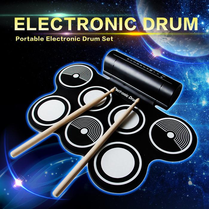Drum Elektronik 7 Bantalan Drum Termasuk Crash Cymbal/Ride Cymbal