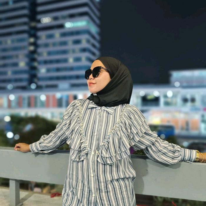 baju kemeja jalur renda payet mutiara Wanita Panjang