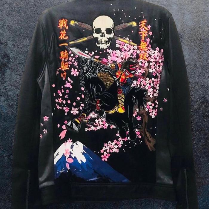 Miyabi Musubi: Sakura Cherry Blossom Skull biker Jacket Sukajan style