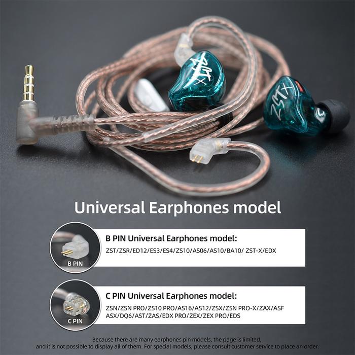 Kabel KZ Copper Type B/C With Mic Original Pengganti 3.5mm 2Pin 0.75mm Konektor Untuk KZ ZST EDX ZSN