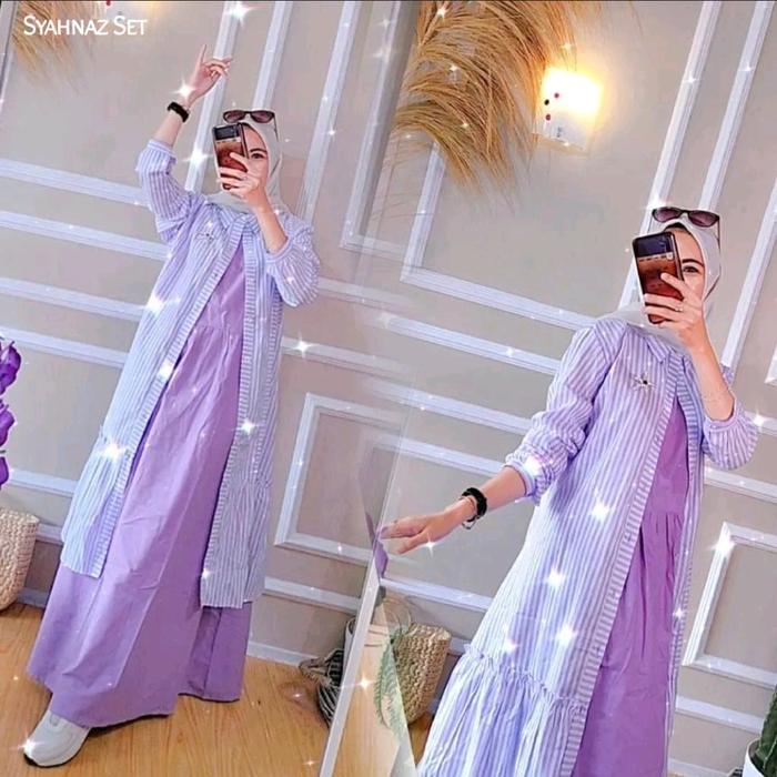 Dress Muslimah Syahnaz Set Inner dan Outer Linen Rami Mix Katun LD 106 PB 140 Busui Friendly - Gamis