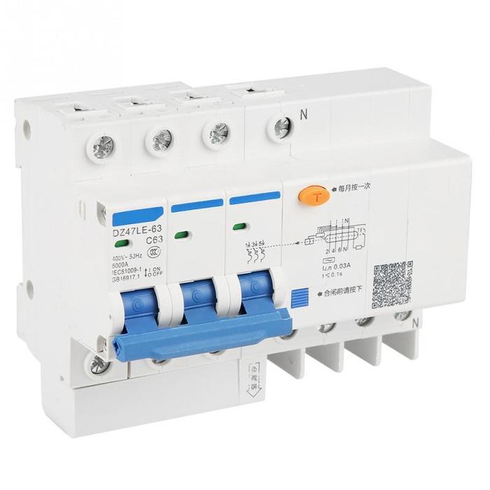 High Quality DZ47LE-63 3P+N C63 RCCB Residual Current Circuit Breaker