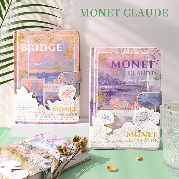 Full Color Buku Diary Hardcover Notebook Monet Paintings Colorpage Illustration Magnetic Buckle