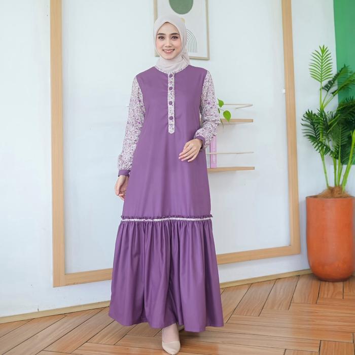 Roris Fasion AINUN lavender Gamis model terbaru untuk remaja dan dewasa katun Jepang Kain