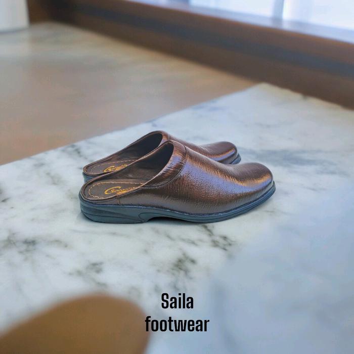 SAILA- Sepatu sandal pria formal sendal selop laki laki kulit asli crocodile sol karet tidak licin S