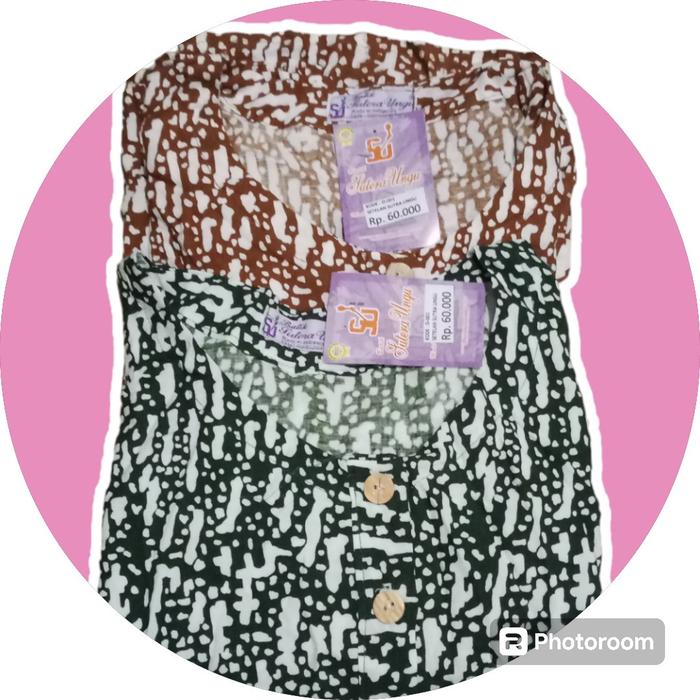 Setelan Sutra Ungu batik cap Baju Celana  Motif batik Panjang