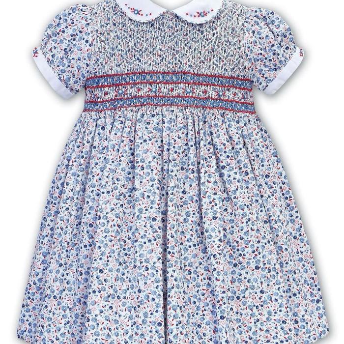 Sarah Louise Smock Dress Ukuran 5y Baju Anak Perempuan Motif Bunga Kecil Warna Biru Putih