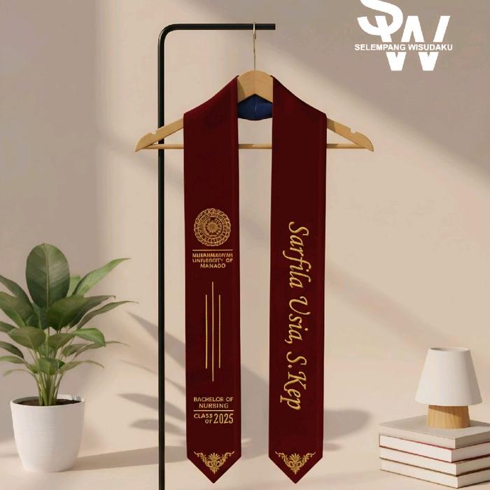 Selempang Wisuda Leher Bordir Bludru Jepang Premium Maroon Navy Black Purple Fashion Logo Monokrom B