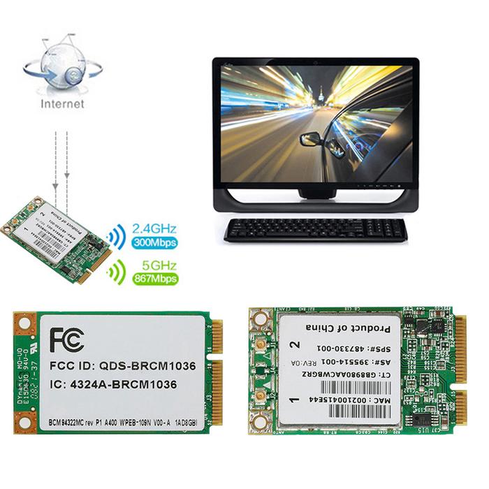 Mini Dual Band BCM94322MC Wireless-N WIFI 300M PCI-E Card For HP