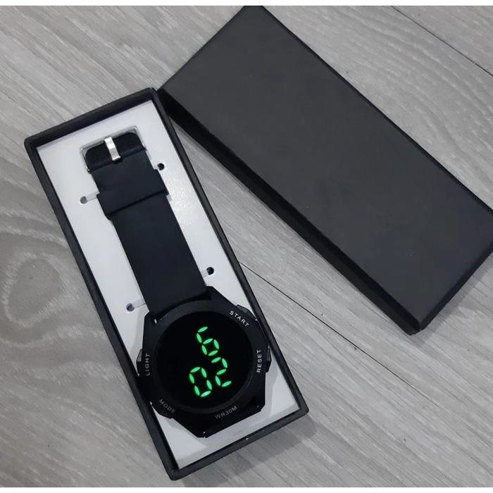 Jam tangan pria digital hitam tahan air Terlaris bahan karet sport bulat || waterproof anti air led