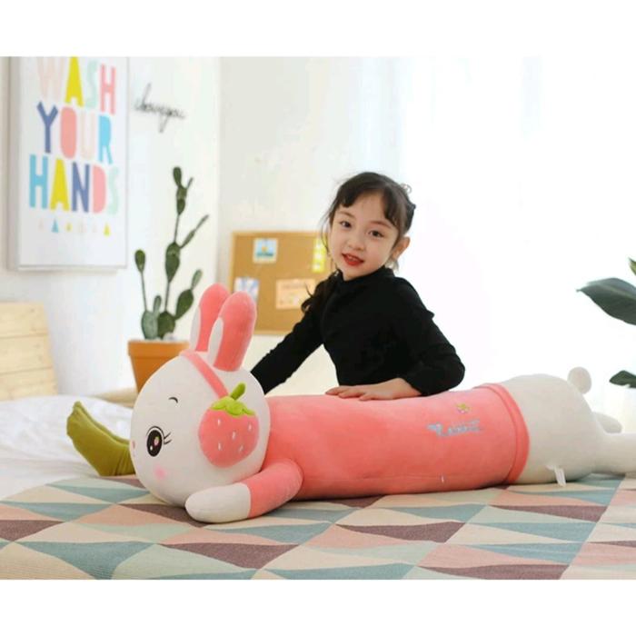 Boneka Bantal Guling Kelinci Boneka Rabbit Bunny Jumbo Pakai Bando Strawbery