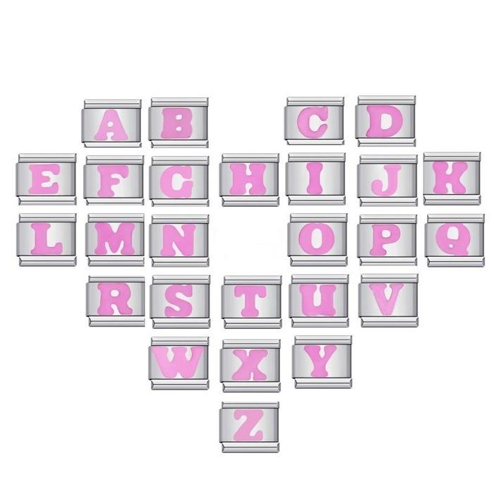 [HURUF Pink] Italian Bracelet Charm Letters Alphabet Silver Purple Silver Stainless italy