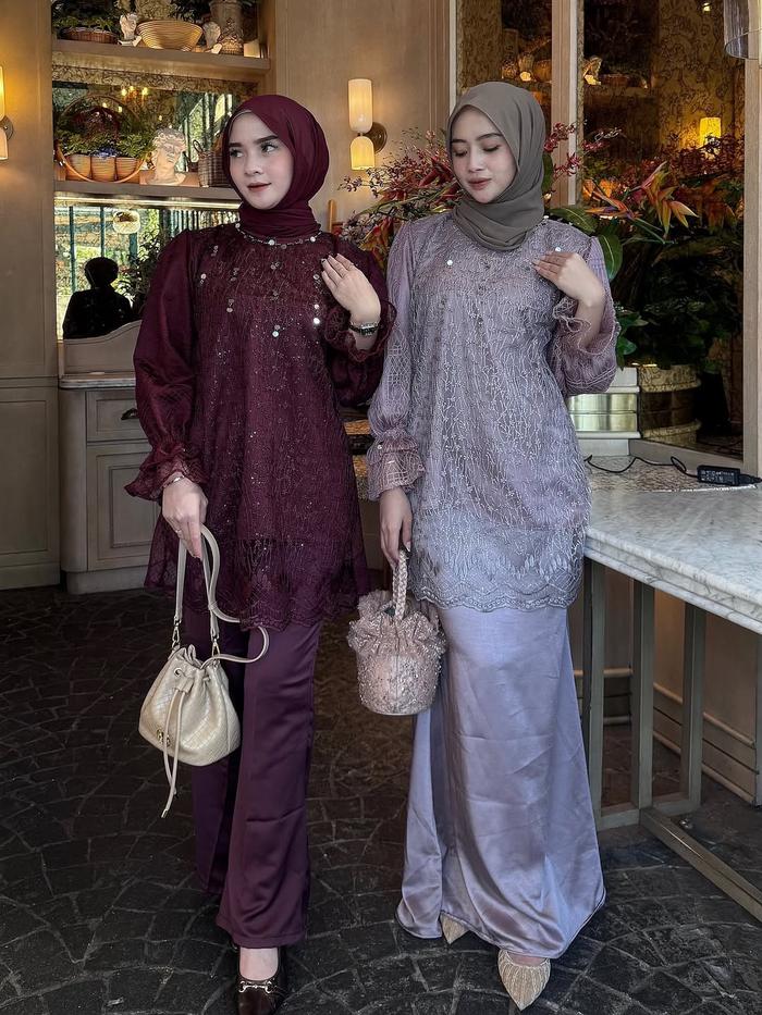 Dayana One Set Atasan Celana Silk Mix Brukat Oneset Kondangan Simple Setelan Pesta Bridesmaids Elega