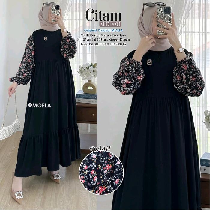 vitam midi matt twill cotton rayon premium ld 105 panjang baju 125 aman nyaman dipakai merk moela
