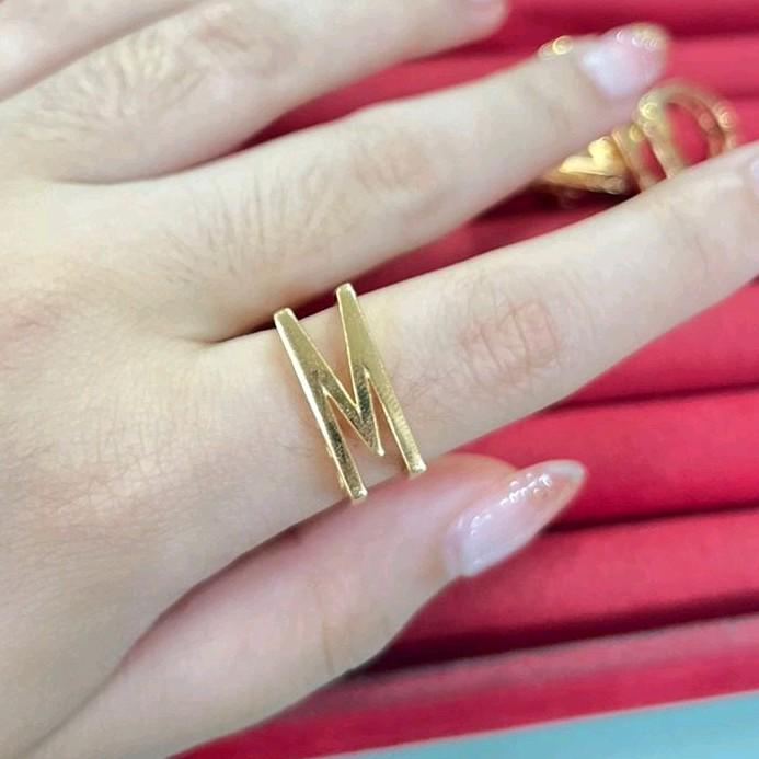 cincin inisial huruf M emas asli