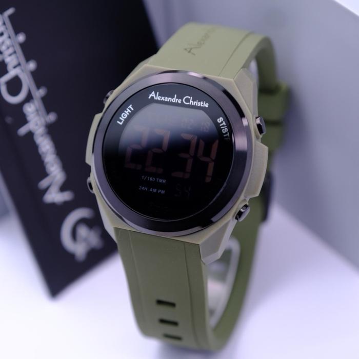 JAM TANGAN ALEXANDRE CHRISTIE AC 9342 AC9342 BLACK GREEN DIGITAL ORI