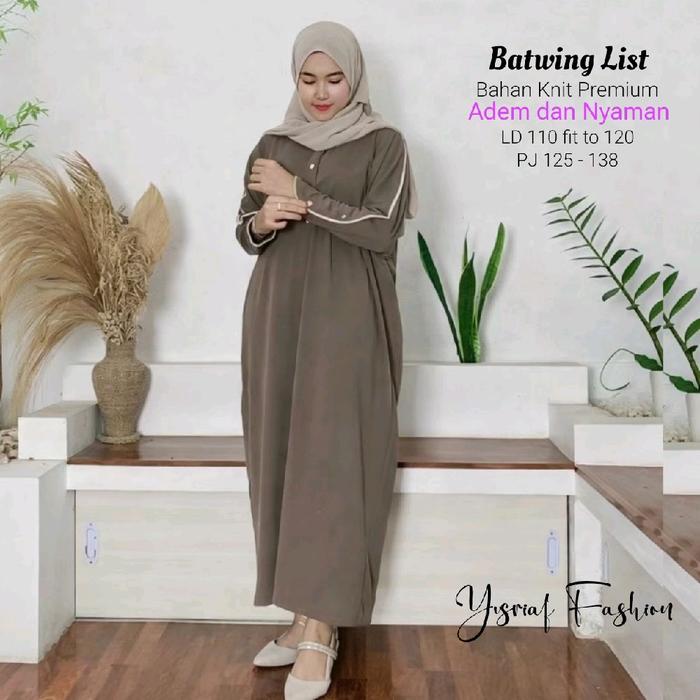 Gamis Dress Abaya Midi Inara Batwing Wanita Remaja Dewasa Muslim Syari Terbaru Kekinian Bahan Knit P