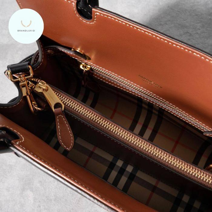 BURBERRY MINI VINTAGE CHECK TWO HANDLE TITLE BAG BLACK BROWN