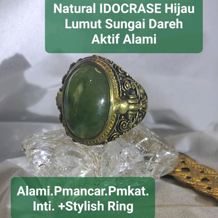 Natural IDOCRASE LUMUT Sungai Dareh Batu Hijau Kumbang Jati Alami Alam untuk Cincin Akik Pria