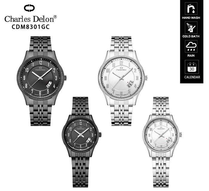 Jam Tangan Pasangan Charles Delon 8301 C Anti Air Rantai Tanggal Box Original Quartz Stainless