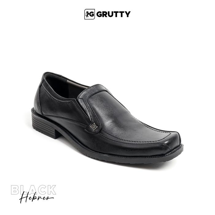 Grutty - Hebreo Sepatu Pantofel Slip on Pria Formal Genuine Leather DC004 Hitam Shoes