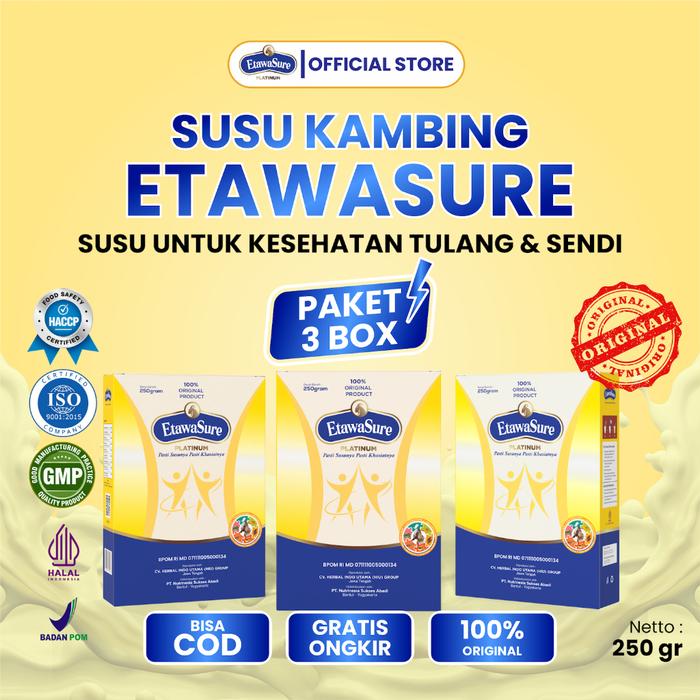 SUSU ETAWA UNTUK ASAM URAT TULANG DAN NYERI SENDI ETAWASURE SUSU KAMBING ETAWA PAKET 3 BOX