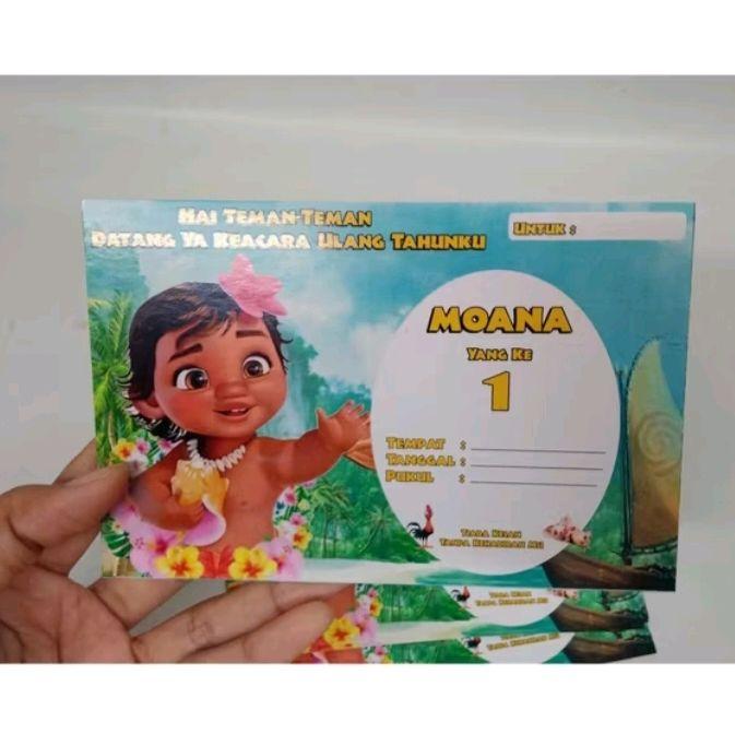 12 pcs Undangan Ultah Moana Custom Nama Anak Tema Karakter Lucu untuk Acara Spesial