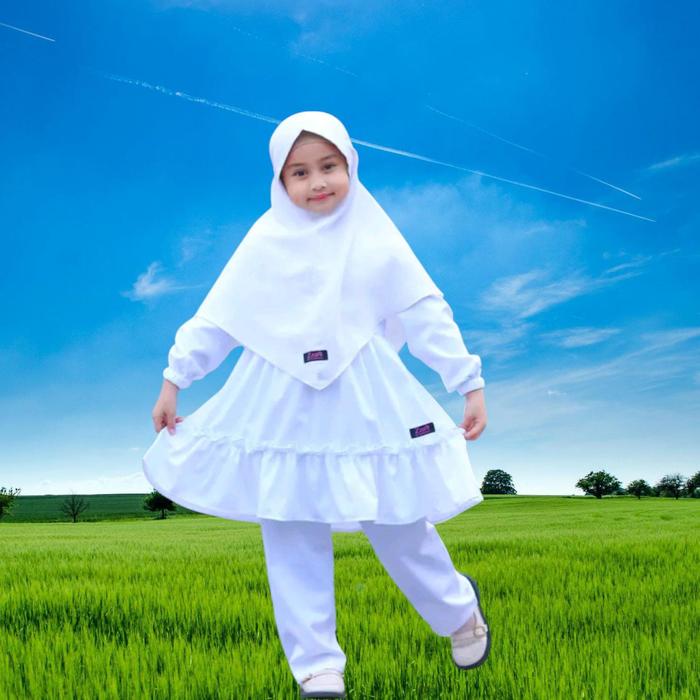 baju setelan gamis anak perempuan untuk manasik haji set jilbab syar'i  baju ihrom anak perempuan ba
