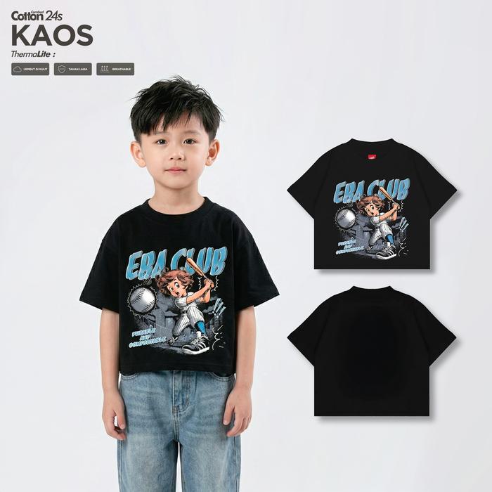 Eba Kids Kaos Anak Boxy Tshirt Unisex 1-10 Tahun Hitter Hitam