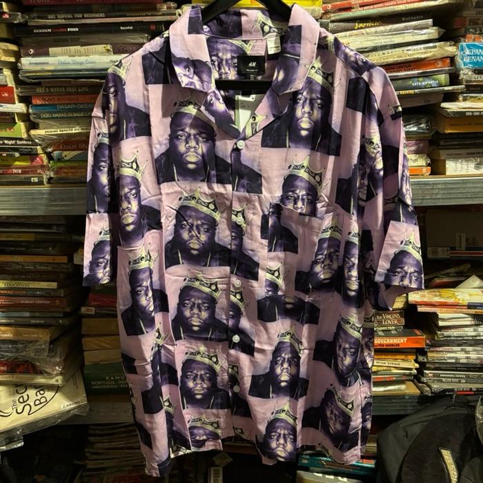 ORIGINAL SHIRT KEMEJA H&M HM BIG NOTORIOUS UNGU MUDA HAWAIIAN PANTAI VOLCOM QUIKSILVER RAYON