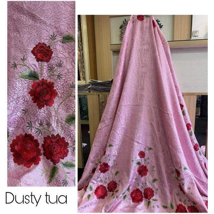 Kain Jaquard Motif Bunga Mawar Dusty Tua Kain Tile Brokat untuk Dress Harga Setengah Meter Celana Wa