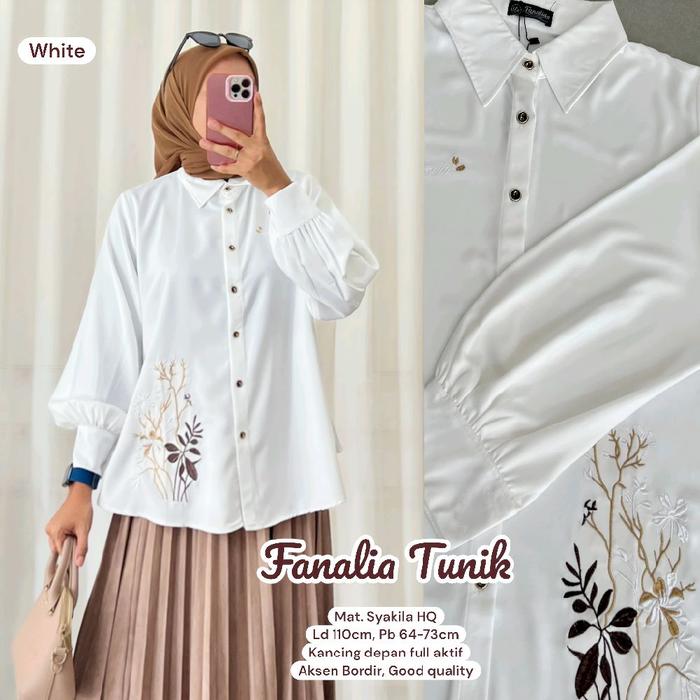 Tunik Kemeja Atasan Bahan Syakila Aplikasi Bordir Kancing Aktif Busui