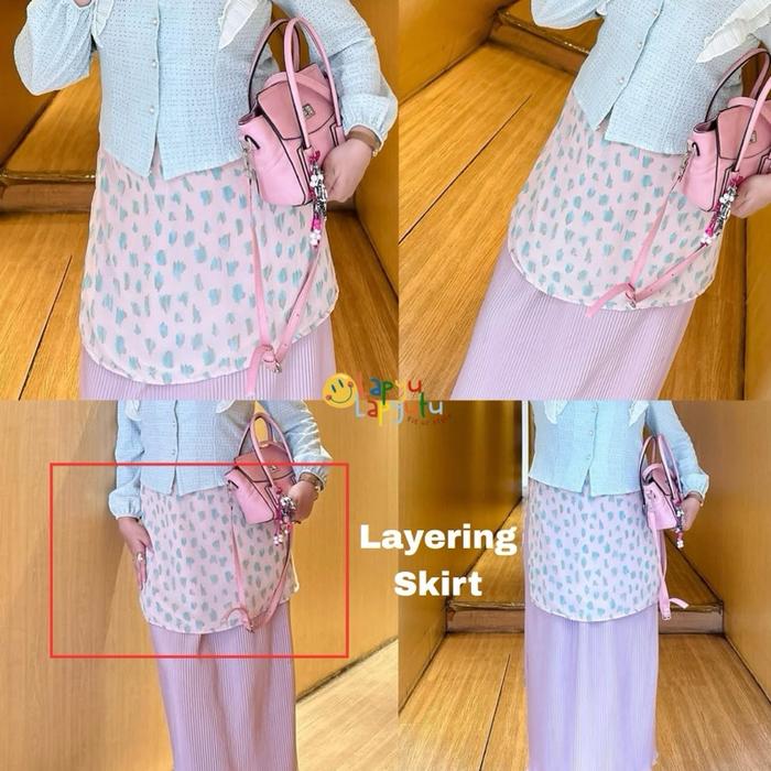 Layering Skirt Pink Corak | Rok Variasi | Layering Outfit Wanita Pink | Lapyulapyutu