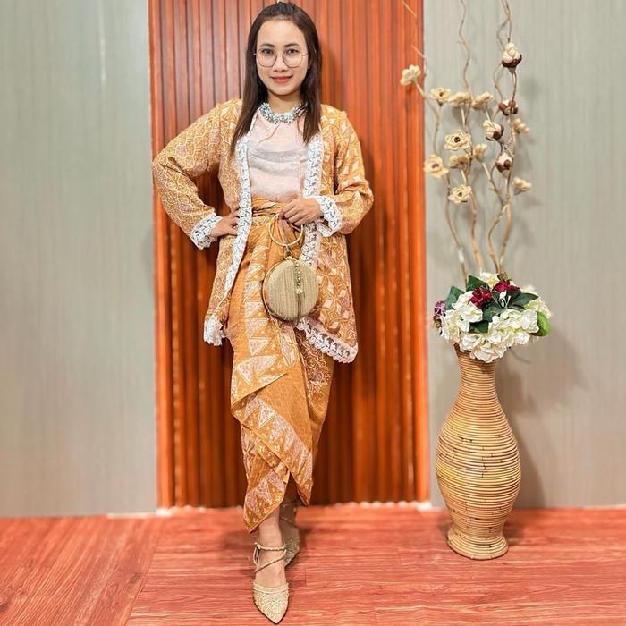 Set Baju Kondangan Batik Viscose Outer Couple untuk Wanita dan Pria Pasangan Sarimbit Cewek Kain   L