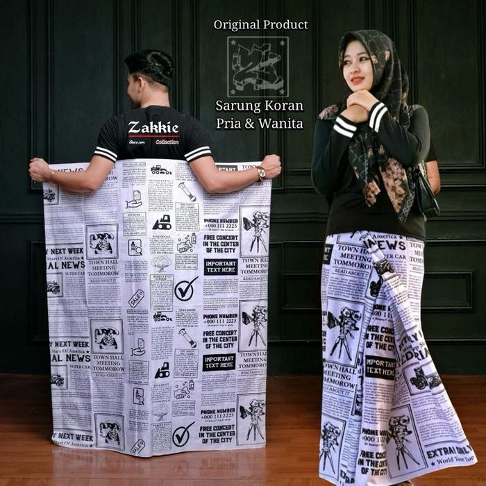 Sarung Motif Koran Ukuran Dewasa Sarung Pria Wanita Sarung Bahan Katun & Rayon Sarung Print Putih Hi