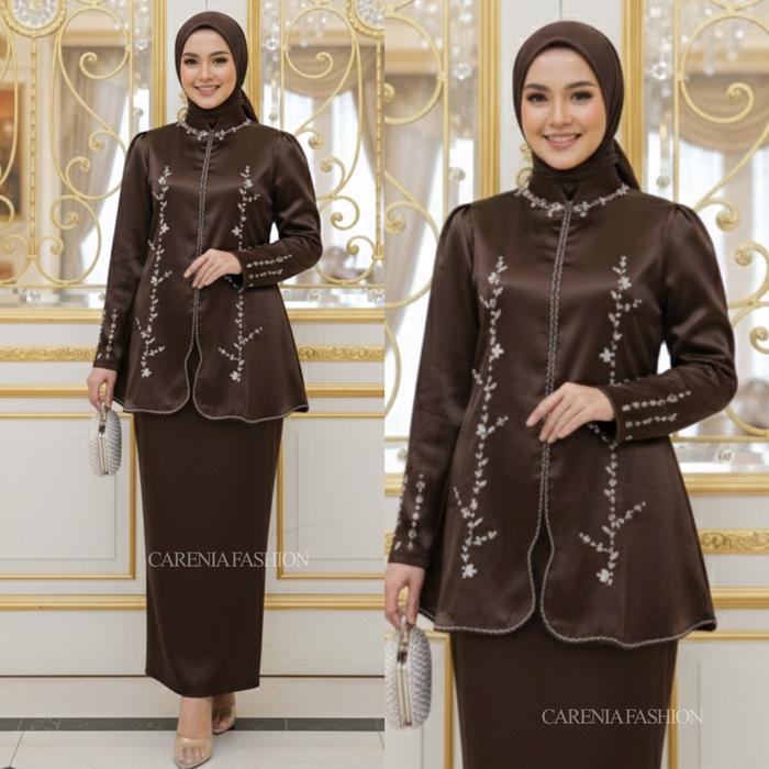Carenia Fashion Santika One Set Kurung Melayu Rok Satin Silk Sutra Baju Lebaran Terbaru 2026 Seragam