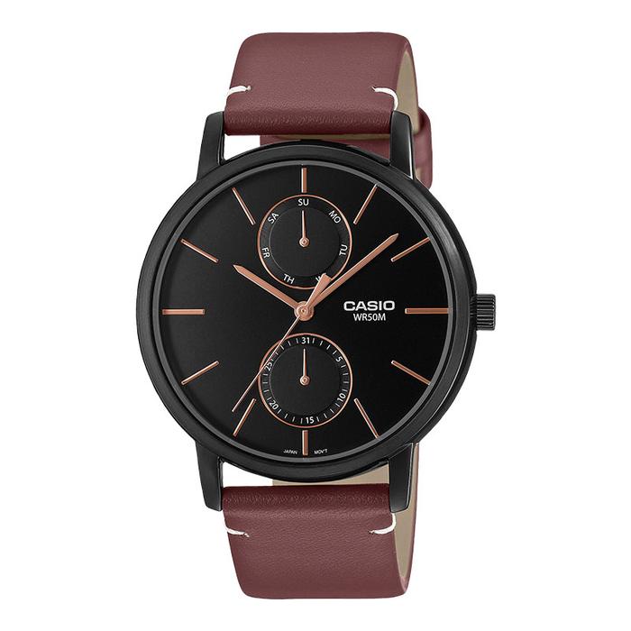 Jam Tangan Pria Casio General MTP-B310BL-5AVDF MTPB310 MTP-B310BL Black Dial Brown Leather Band [Mac
