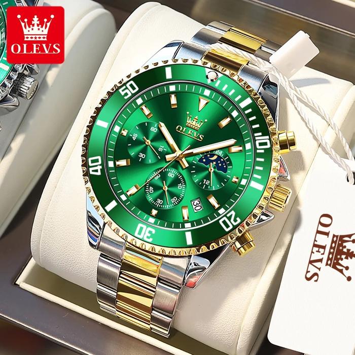 Jam Tangan Arloji Pria Anti Air Original OLEVS 2870 Luxury Analog Stainless Steel Chronograph Watch