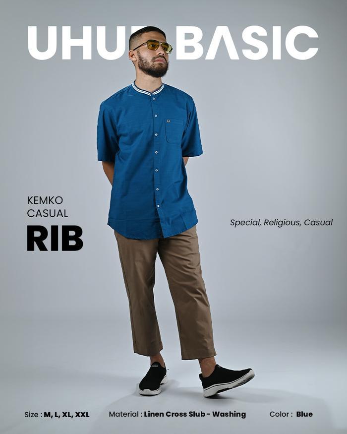 Uhud Basic - Baju Kemeja Koko Kemko Pria Modern Rib Casual