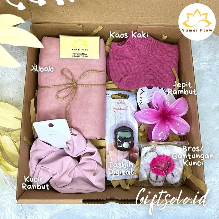 Yumei Flow Gift Box Islami Hijab & Tasbih Digital - Kado Sahabat Muslimah & Hampers Ulang Tahun - Is