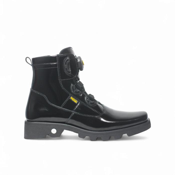 Misil Sepatu PDH Tali Putar Satpam TNI Polri Security Model Phantom Kulit Sapi Asli Hitam Kilap/Glos