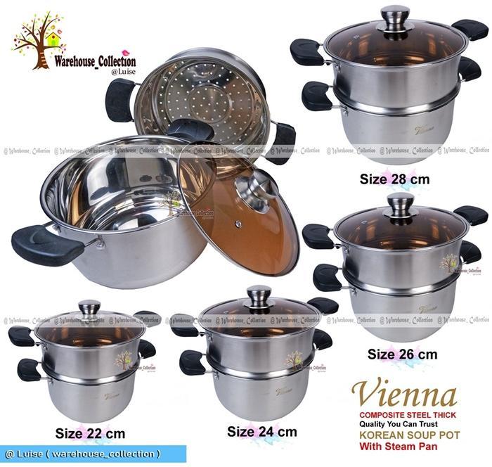 SteamPot viena / Steam Pot Panci + Sarangan / Panci isi 2 / Panci kukus Steamer / Panci Susun 2 pan