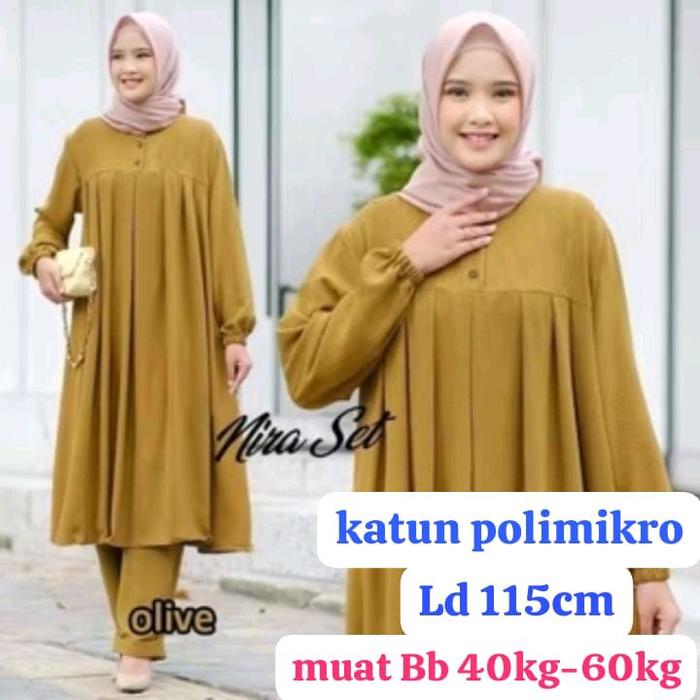 SETCEL TUNIK NIRA/SETCEL NIRA KATUN PREMIUM/SETCEL POLOS/SETELAN CELANA TUNIK BIG SIZE BAHAN ADEM