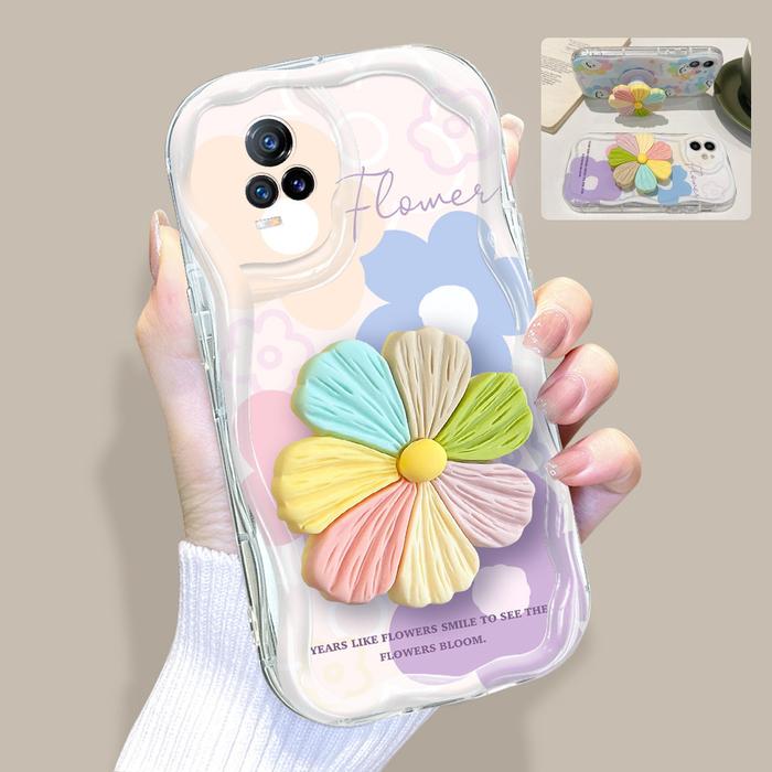 Vivo Y73 V21E 2021 V21 4G Untuk Phone Case Softcase Soft Hp Kesing Imut Cream Wave Handphone Casing 