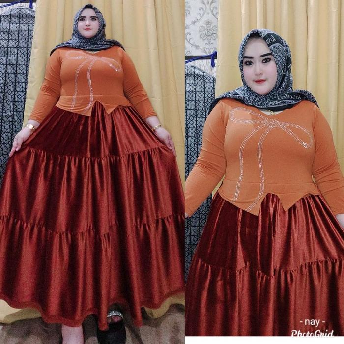Gamis jumbo bludru pita import