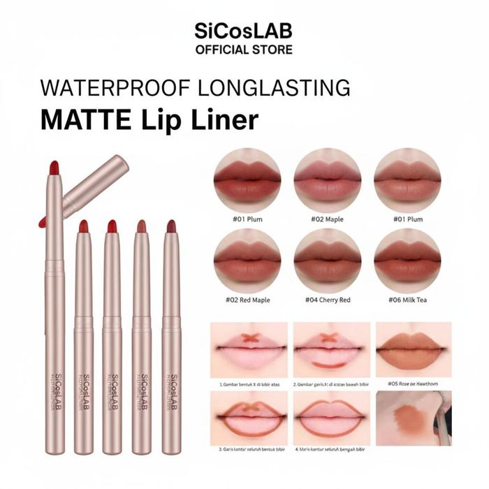 (RIJEK KEMASAN) SICosLAB Lip Liner Matte Waterproof Longlasting
