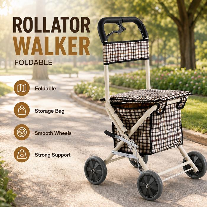 Rollator Walker Alat Bantu Jalan Troli Belanja Lipat Kursi Lansia Orang Tua - AB-100